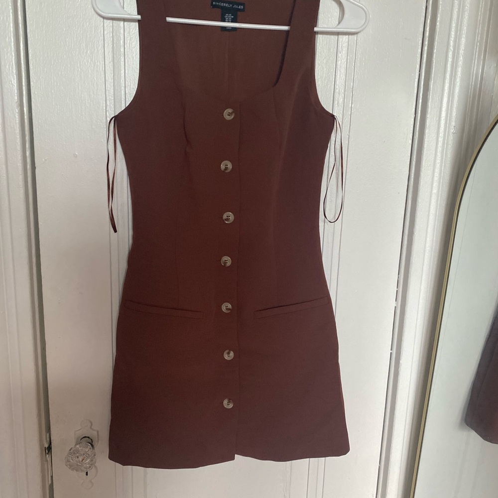 Milk Chocolate Brown Button-Front Sleeveless Dress